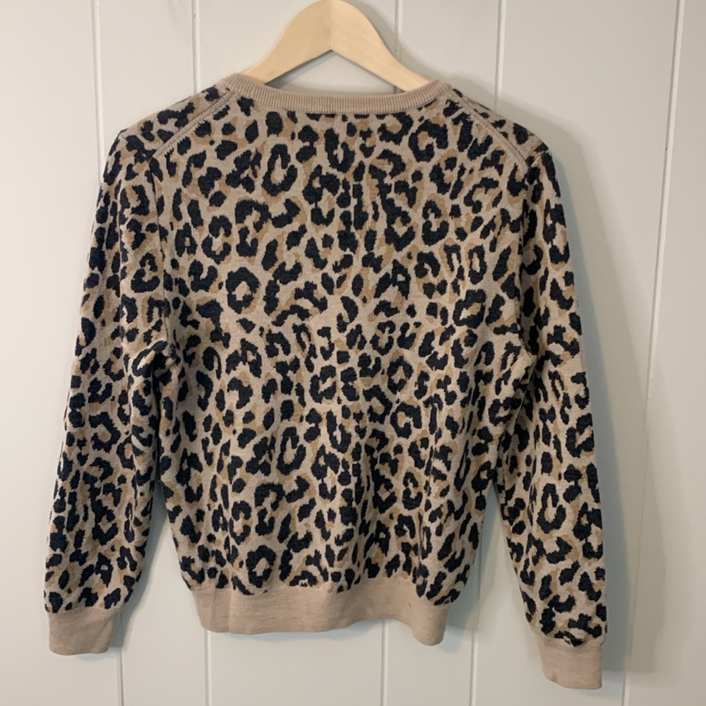 J. Crew Merino Wool Crewneck Sweatshirt in Leopard Size Small - Picture 7 of 7